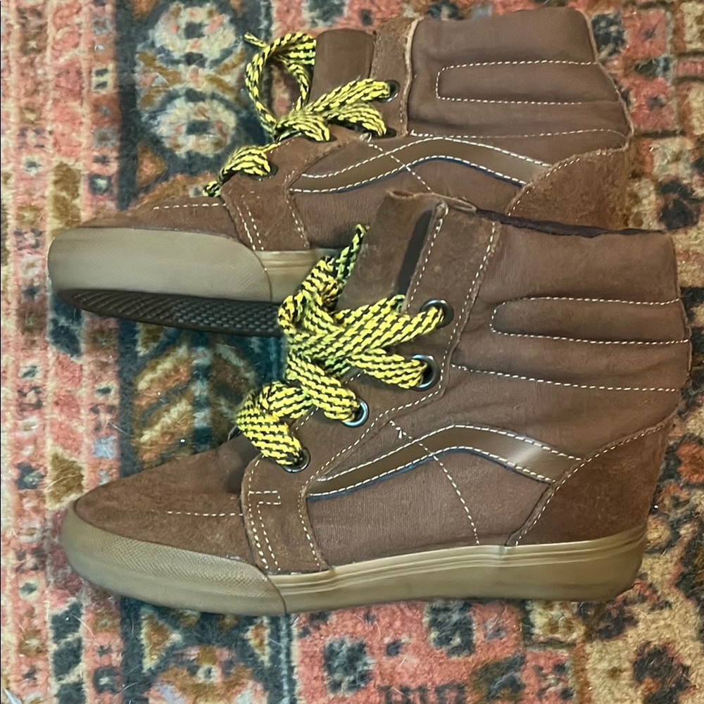 Vans Brown High-Top Sneakers with Yellow Laces